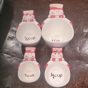 Festive Snowman Measuring Cups Set - Red and White